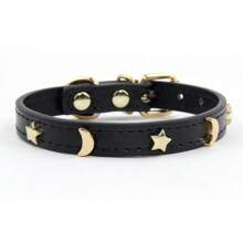 1pc Pu Leather Cat Collar With Gold Star, Moon & Rivet Decoration, Adjustable For Small Dogs Such As Chihuahua, Dachshund, Teddy