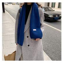 1pc Unisex Solid Color Knitted Scarf, Autumn-Winter Fashionable Accessory, Warm Neck Wrap For Couples Or Students - Blue - View 3