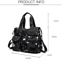 1入組大容量印花星空尼龍休閒手提袋和斜跨包。多袋女士護士手提包肩背包,工作旅行哥德式旅行包 - 黑色 - 查看 10
