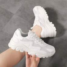 Women'S Sports Shoes, Soft Bottom Lightweight Running Shoes, Casual Shoes, Autumn Collection, 2023 New Style, Anti-Slip, Fashionable, With Thick Sole, Sneakers For Women, White Sneakers, Sports Shoes, Breathable, With Soft Sole, Jump Rope Shoes For Women, Autumn Collection, Breathable Mesh Running Shoes, Waterproof Running Shoes For Women With Shock Absorption, Leather Face Casual Shoes, Women'S ShoesWomen'S Athletic Shoes Spring/Autumn Models Waterproof Leather Running Shoes Ultralight Soft Sol - White - View 5