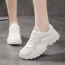 Women'S Sports Shoes, Soft Bottom Lightweight Running Shoes, Casual Shoes, Autumn Collection, 2023 New Style, Anti-Slip, Fashionable, With Thick Sole, Sneakers For Women, White Sneakers, Sports Shoes, Breathable, With Soft Sole, Jump Rope Shoes For Women, Autumn Collection, Breathable Mesh Running Shoes, Waterproof Running Shoes For Women With Shock Absorption, Leather Face Casual Shoes, Women'S ShoesWomen'S Athletic Shoes Spring/Autumn Models Waterproof Leather Running Shoes Ultralight Soft Sol - White - View 8