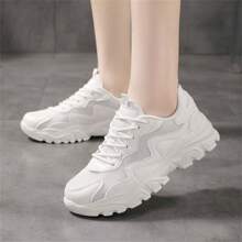 Women'S Sports Shoes, Soft Bottom Lightweight Running Shoes, Casual Shoes, Autumn Collection, 2023 New Style, Anti-Slip, Fashionable, With Thick Sole, Sneakers For Women, White Sneakers, Sports Shoes, Breathable, With Soft Sole, Jump Rope Shoes For Women, Autumn Collection, Breathable Mesh Running Shoes, Waterproof Running Shoes For Women With Shock Absorption, Leather Face Casual Shoes, Women'S ShoesWomen'S Athletic Shoes Spring/Autumn Models Waterproof Leather Running Shoes Ultralight Soft Sol - White - View 2