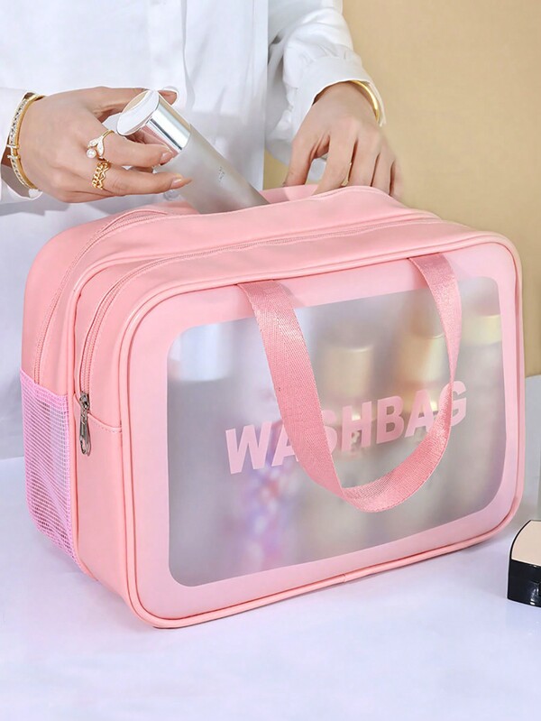 1pc Pink PU Dry And Wet Separation Clear Wash Bag Portable Waterproof Double Layer Organizer Toiletry Travel Bag Large Capacity Multi-Function Transparency PVC Storage Makeup Bag For Bathroom Portable Dry And Wet Separation Swimming Fitness Bag For Men And Women Toiletry Bag Cosmetic Bag For Travel Dorm Essentials Back To School Luggage