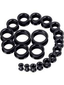 20PCS Piercing Tunnel Set Black Soft/Hard Silicone Ear Gauges Flesh Ear Plugs 6mm-24/25mm Flexible Ear Stretching Gauge Expander mix 10 size - silicone ear tunnels - View 17
