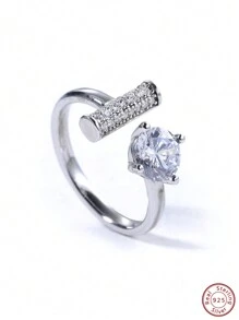 1枚时尚奢华个性化浪漫优雅立方氧化锆几何开口戒指，适合女士参加派对、生日、聚会和日常佩戴。 - 銀色 - 查看 1