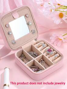 1PC Personalized Initial Jewelry Organizer Package Box With Mirror, Travel Case For Ring Necklace Earrings Back To School Style For Teen Girls, Birthday Gifts For Girlfriend - Pink - View 1