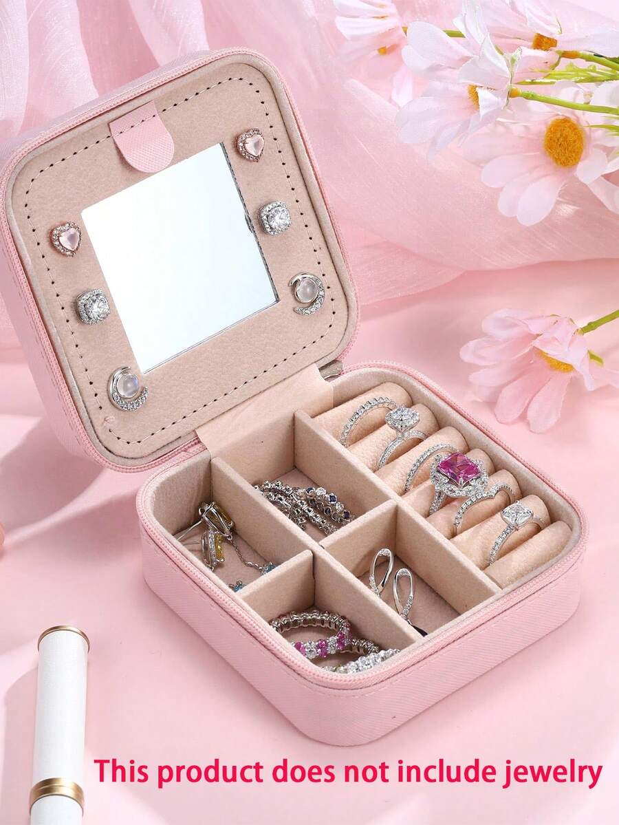 1PC Personalized Initial Jewelry Organizer Package Box With Mirror, Travel Case For Ring Necklace Earrings Back To School Style For Teen Girls, Birthday Gifts For Girlfriend - Pink - View 1
