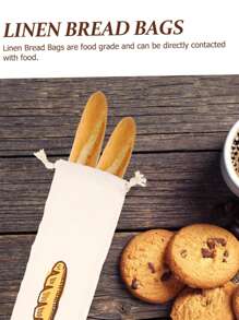 1Pc Linen Bread Bags Reusable Bread Storage Bags- Unbleached Drawstring Bags For Breads Natural Storage For Artisan Bread Bakery Baking Food Bags Pastry Flax Vertical Section Wedding Party Gift Bags - Yellow - View 7