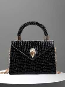 Bolsa semi piel con escamas negras para mujer - Negro - Ver 2