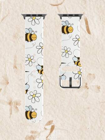 1pc Cute Cartoon Bee Pattern White Tpu Watch Strap For Women, Fits 38/40/41/42/44/45/49mm Apple Watch Series Ultra/Se/8/7/6/5/4/3/2/1