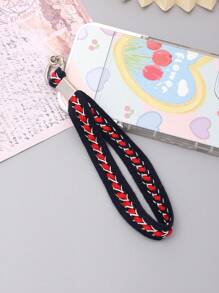 1pc Red & Black / Red & White Keychain Pendant, Mobile Phone Case Lanyard, Anti-lost And Anti-drop, Wrist Strap With Clear Card - Black - View 1