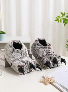 冬季溫暖的爪子鞋情侶室內包跟防滑靜音拖鞋 - 灰色 - 查看 1