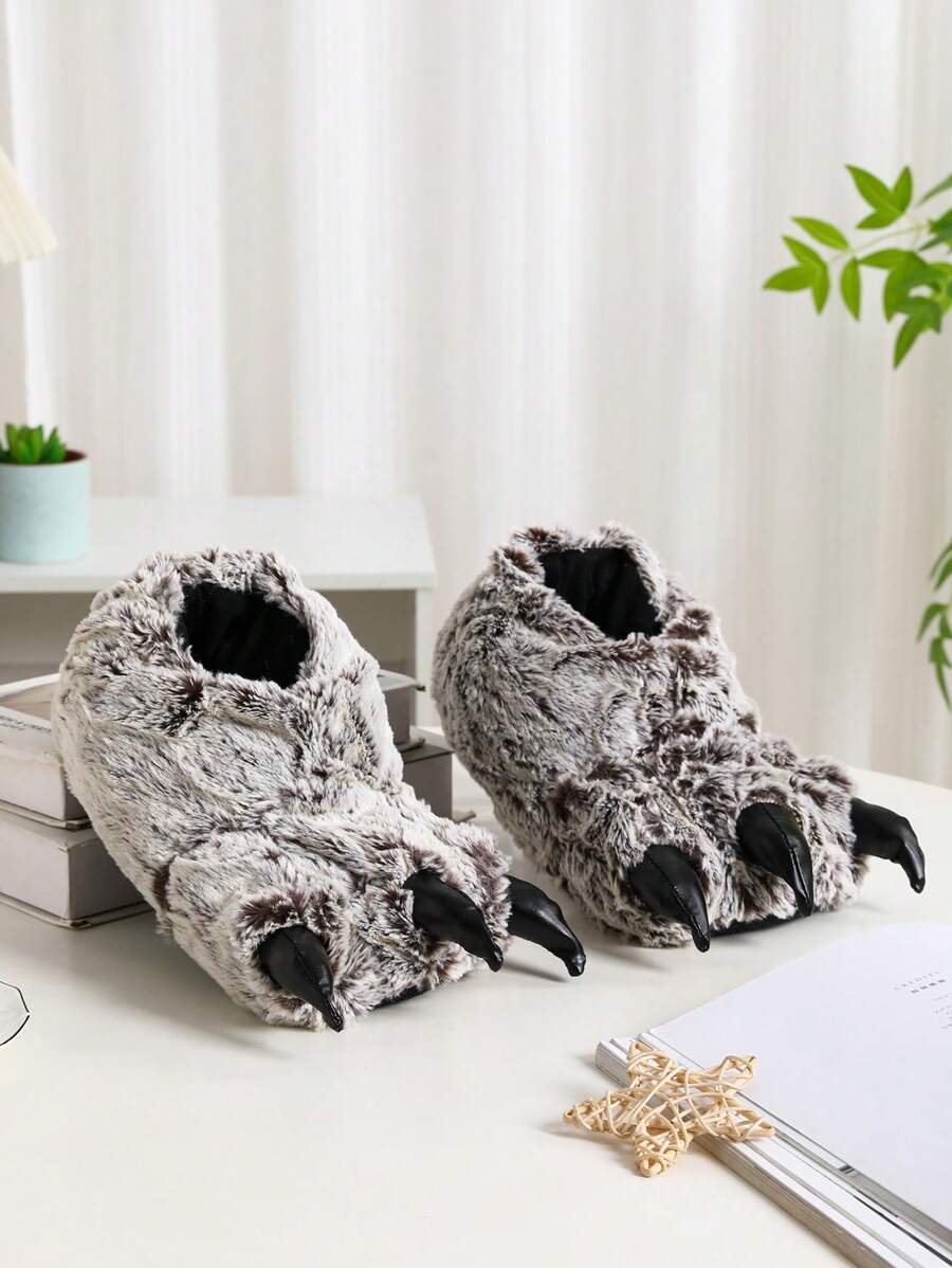 冬季溫暖的爪子鞋情侶室內包跟防滑靜音拖鞋 - 灰色 - 查看 1