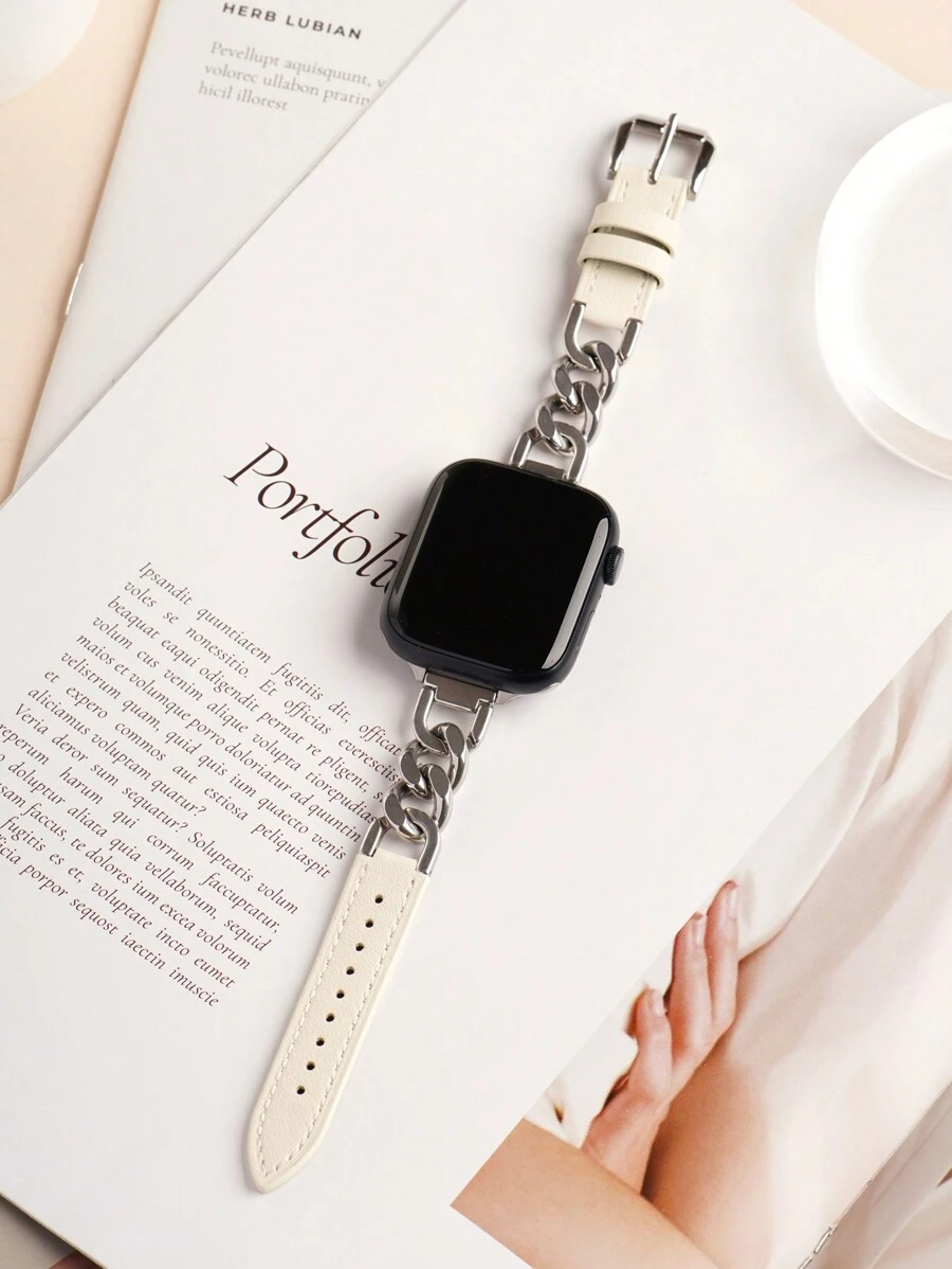 1 件女士白色优雅皮革链带，适用于 38/40/41/44/45/49/42/46 毫米系列 11/SE3/Ultra3/Ultra/SE/SE2/10/9/8/7/6/5/4/3/2/1