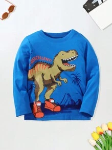 Toddler Boys' Winter Cartoon Dinosaur Printed Long Sleeve T-Shirt, - Blue - View 1