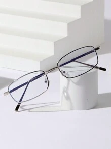 1pc Men's Metal Geometric Pattern Eyeglasses, Colorless Lens, Alloy Metal Decor, Retro Style, Suitable For School And Office - Silver - View 6