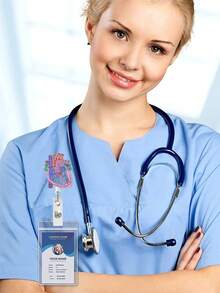 1入組心形閃粉易拉扣醫生護士徽章夾伸縮儀錶板卡 - 彩色 - 查看 6