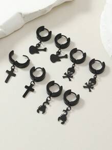 4 對黑色不鏽鋼哥德骷髏、、蠍子型龐克耳環 - 首飾套裝 - 查看 6