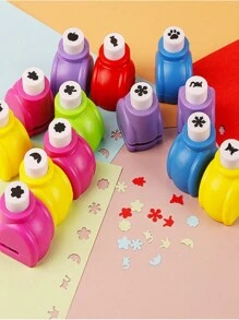 4pcs Random Style Craft Hole Punch Shape Set, Kids Small Paper Punching Machine, DIY Making Scrapbook Hole Puncher, Hand Label Stamp Card Mini Craft Punch (style Random) Christmas, Halloween, Thanksgiving gift - Multicolor - View 2