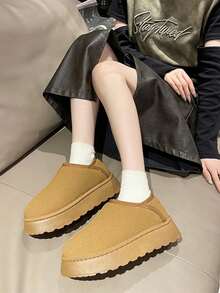 女款加厚冬季雪靴,加絨內裡,厚鞋底,滑鏈風格,具有外穿功能 - 卡其色 - 查看 4