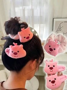 1個新款粉色卡通動物扣髮夾,毛絨後面髮夾,易於打造髮髻,適合作為最好的朋友禮物 - 粉色 - 查看 3