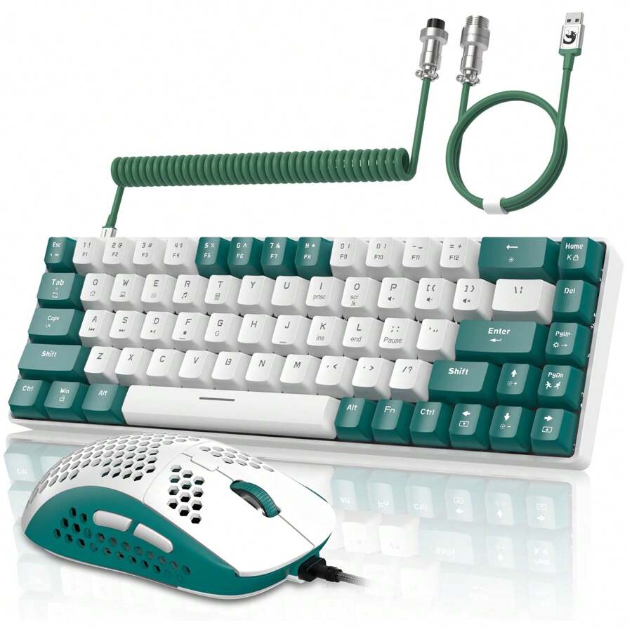 ATTACK SHARK * ZIYOU LANG RK-T8PR0 Wired 65% Mechanical Gaming Keyboard And Mouse Combo With RGB LED Backlight, Anti-Ghosting, TKL Mini 68 Keys, Braided C-To-C Cable, Tactile Blue Switches Compatible With PS4 PC Gamers - Aqua & blue switch - View 1