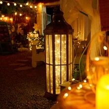 1個新年快樂燈籠-太陽能led銅線燈具,8種照明模式和星星裝飾,適用於露營,室外和樹木裝飾 - 暖白色 - 查看 8