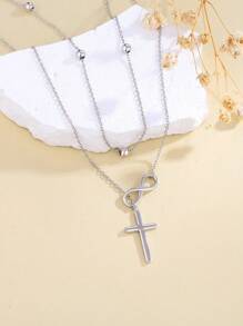 1件時尚高端925純銀雙層y型十字頸鏈,適合女性日常穿著、正式場合,時尚簡約舒適,節日派對、感恩節,送給至愛的禮物 - WMX16312N - 查看 2