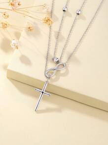 1件時尚高端925純銀雙層y型十字頸鏈,適合女性日常穿著、正式場合,時尚簡約舒適,節日派對、感恩節,送給至愛的禮物 - WMX16312N - 查看 4