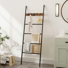 HOOBRO Towel Ladder, Towel Rack, Towel Rack, Clothes Rack, 5 Removable Hooks, 60 X 177 Cm, For Bath Towels, Clothes, Blankets, Newspapers, Space Saving, Sturdy, Industrial Style - Brown - View 6