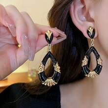 2pcs European And American Creative Water Drop Shaped Exaggerated Metallic Fragrance Earrings - Black - View 3