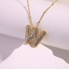 1 Pieza Colgante de cristal macizo transparente con inicial para mujer, collar de letra inicial personalizada de 26 letras, nombre personalizado, joyería chapada en oro, regalo - Dorado - Ver 20