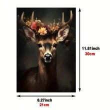1幅帆布海報,復古藝術,維多利亞風格花冠鹿,暗黑學術哥德式花卉動物畫,卧室客廳走廊理想禮物,壁畫,牆飾,秋季裝飾,房間裝飾,無框 - 彩色 - 查看 2
