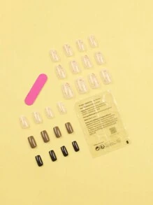 24pcs/Set Short, Long & Rectangle Shape Brown Color Nail Art Stickers With Gold Foil Glitter, Simple & Reusable Nail Wrap Set For Daily & Festival Wear - Multicolor - View 2