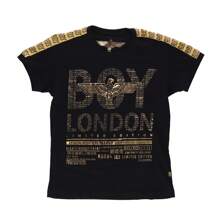 BOY LONDON Playera Negra para Hombre con Estampado Letras Foil Dorado - Negro - Ver 4