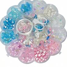 13格收纳盒，蓝色和粉色亚克力花珠，心形珠子，小剪刀，线——用于制作手链、项链和戒指 - 彩色 - 查看 1