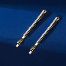 2pcs Rhinestone Barrettes - Gold - View 2