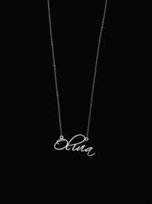 定制項鍊名字首飾項鍊,個性化不鏽鋼激光切割名字項鍊名字稻草書項鍊吊墜項鍊吸引力女士名字假日裝飾禮物女友禮物(只支援英文字母項鍊) - 銀色 - 查看 5