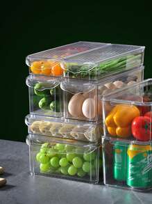 1pc Transparent Rectangular Refrigerator Vegetable & Fruit Storage Box - Clear - View 5