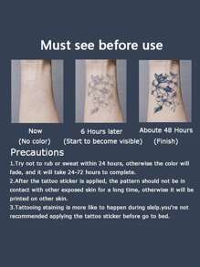 1張蝴蝶心臟字母貓卡通暫時半永久刺青貼紙,適用於女士,11-18cm - 黑色 - 查看 6