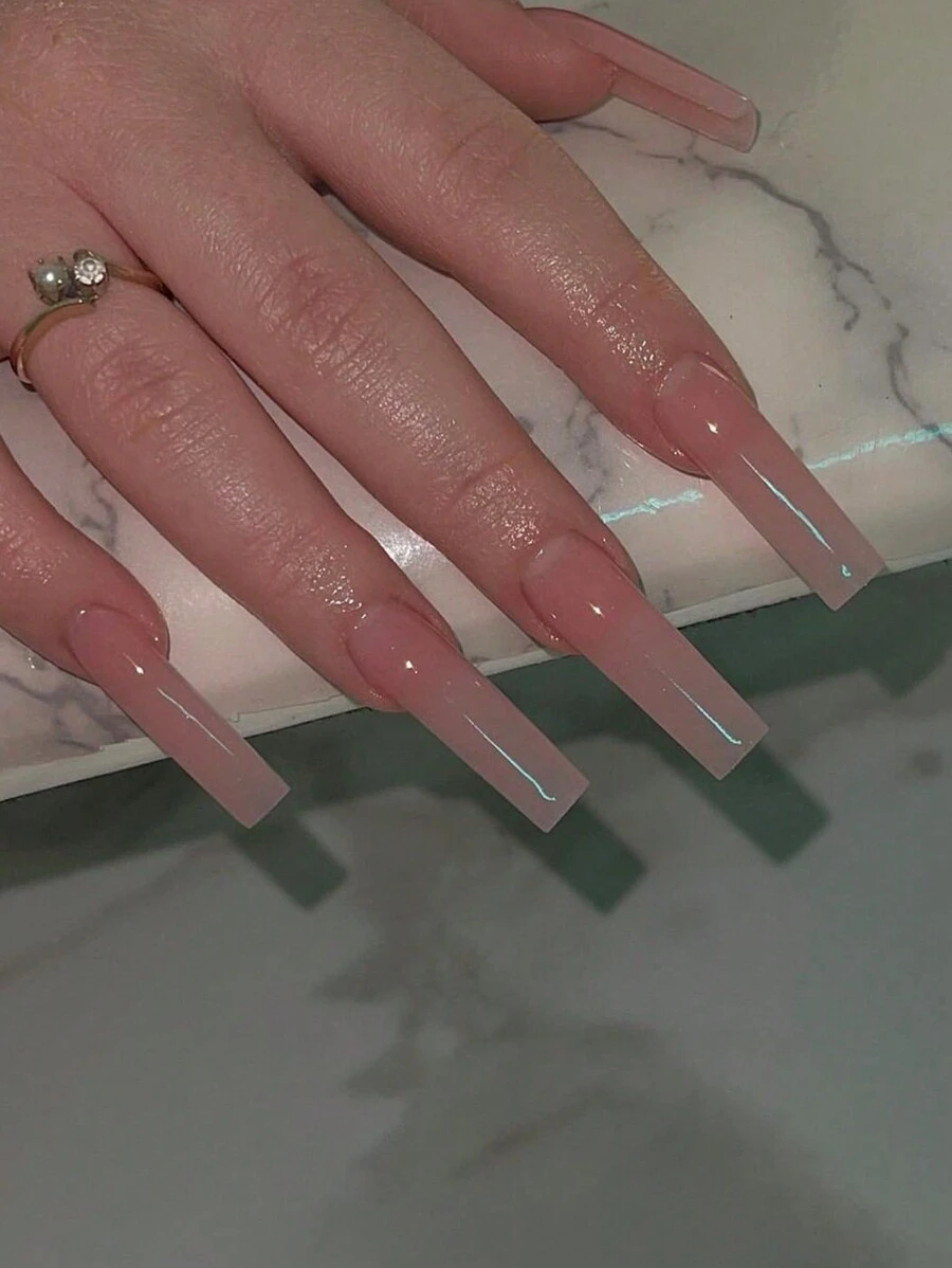 24pcs/Set Long Square Elegant And Simple French Style Solid Color False Nails With Light Pink Color, Suitable For Students, Office Ladies, Dance Parties, Dates And Daily Wearing Press On Nails Nail Supplies