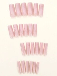24pcs/Set Long Square Elegant And Simple French Style Solid Color False Nails With Light Pink Color, Suitable For Students, Office Ladies, Dance Parties, Dates And Daily Wearing Press On Nails Nail Supplies