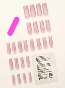 24pcs/Set Long Square Elegant And Simple French Style Solid Color False Nails With Light Pink Color, Suitable For Students, Office Ladies, Dance Parties, Dates And Daily Wearing Press On Nails Nail Supplies
