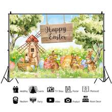 1 件復活節彩蛋兔子背景布 59*39 吋適合攝影、裝飾、客廳、工作室、背景 - 彩色 - 查看 5