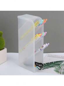 創意筆筒,多個隔間和啞光透明塑料設計,適用於學生,桌上用品和化妝刷組織者 - 淺灰色 - 查看 7