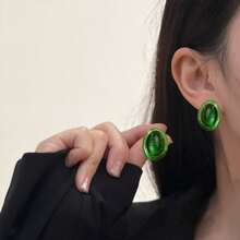 1對宮廷風格復古優雅嵌入式耳環 - 綠色 - 查看 1