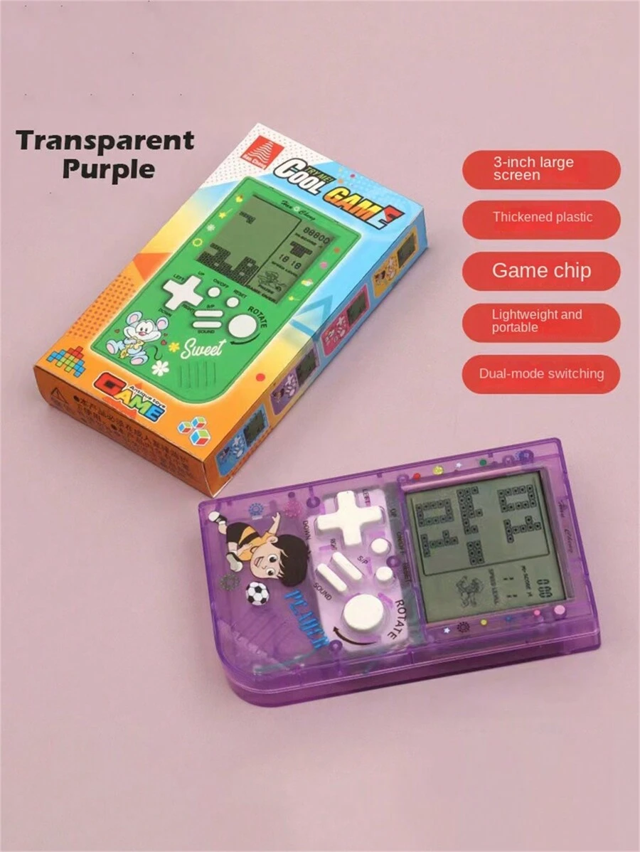 1入俄羅斯方塊經典手機遊戲機玩具，迷你復古手機遊戲解壓玩具 - 紫色 - 查看 1