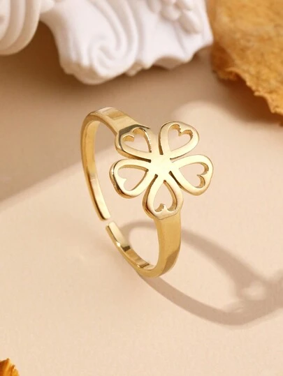 Women's 5-Petal Flower Ring, Gold Color, Suitable For Daily Wear