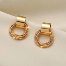 1 Pair Of Elegant Vintage Multi-layered Hoop Earrings - Gold - View 1