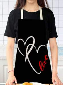 1件情人節主題愛心印花圍裙,適用於烹飪、烘焙、園藝 - 彩色 - 查看 2